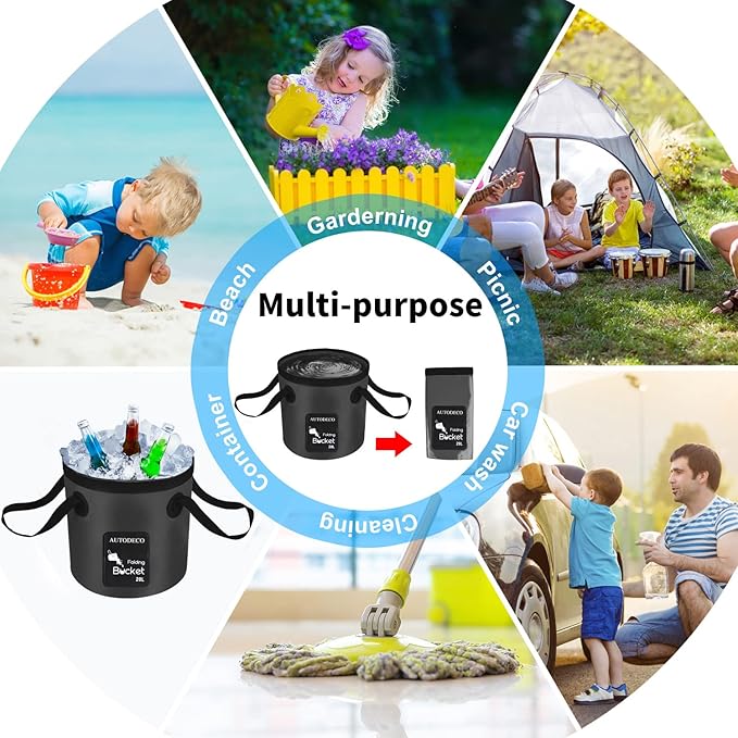 AUTODECO Collapsible Bucket 5 Gallon Container Folding Water Bucket Portable Wash Basin