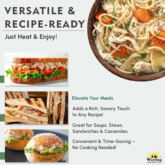Werling & Sons Canned Chicken 14.5 Oz– Fully Cooked, Ready to Eat | Premium Quality, Recipe-Ready Canned Meat | 5-Year Shelf Life | Pantry Staple for Camping, Survival & Emergency Use | Made in USA | Pack of 12