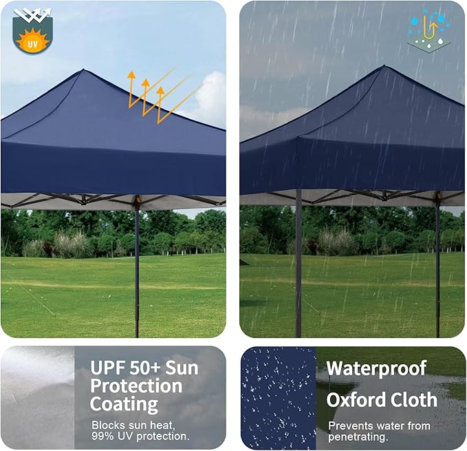 10x10 Durable Pop Up Canopy Tent with Sidewalls, Waterproof Attachable Tent Wall, Privacy Shade for Outdoor Events, Camping, Farmers Market (Navy Blue)