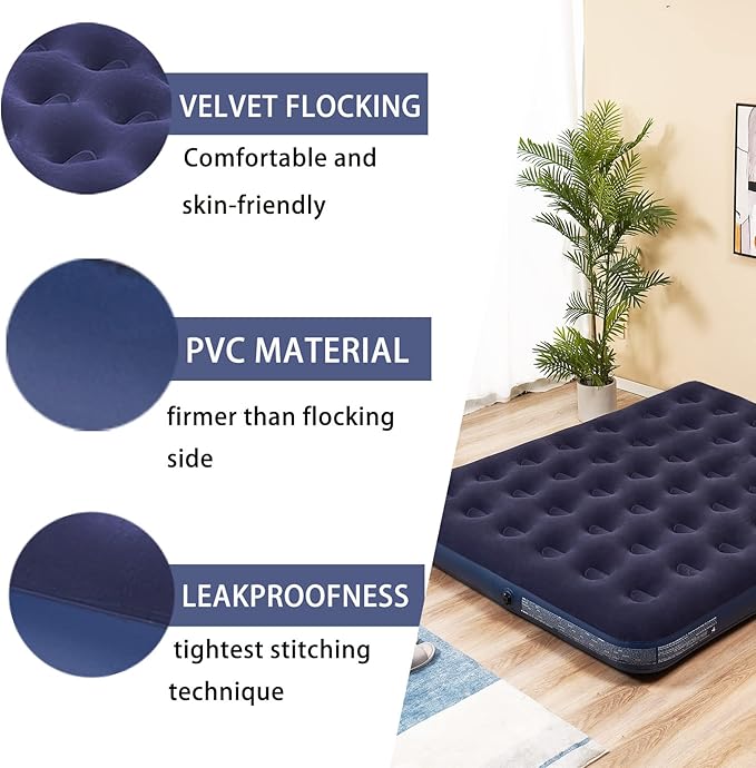 King Size Air Mattress Inflatable Bed, Blow Up Mattress Camping Sleeping Pad