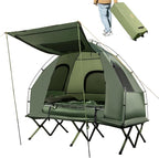Goplus Camping Tent Cot, 5-in-1 Folding Camping Bed with Air Mattress, Pillow, Sleeping Bag, Waterproof Elevated Tent Shelter, Portable Outdoor Sleeping Cot with Carry Bag for Picnic, Trip
