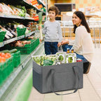 LHZK Standing Utility Tote Bag with Metal Wire Frame and the Sides Rinforced, Large Tote Bag with Handle, Reusable Grocery Bags Foldable, Beach Bag, Car Tote (Grey, 18.5''x11.8''x11.5'')