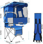 ptlsy Beach Chair with Canopy Shade Folding Camping Chair for Adults with Cup Holders, Cooler Bag for Camping, Fishing, Beach, Sports and Concert (Blue)