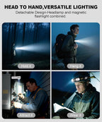 LED Rechargeable Headlamp for Adults - Hard Hat Light Running Head Lamp with Red Light, Magnet, 180° Tilt, 7 Modes, Detachable Flashlight & Headband, Outdoor, Emergency 1PC, Silver