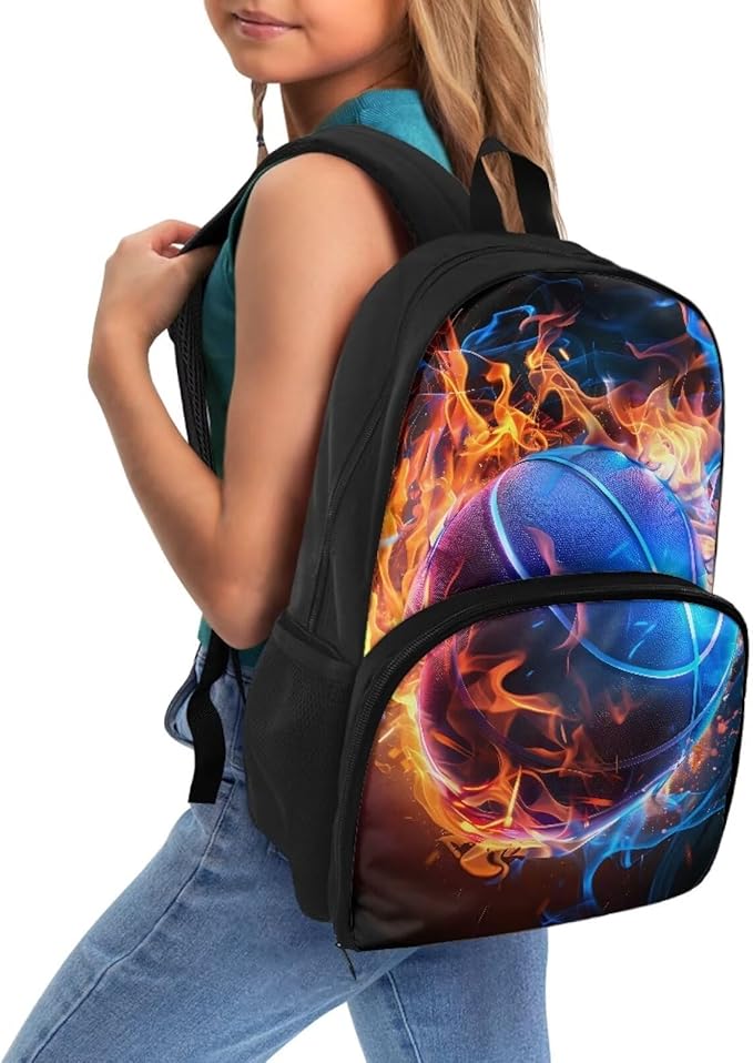 Casual Bookbag Laptop Backpacks Hiking Outdoor Insulated Unisex Lunch Cooler Backpack All In One Food Backpack Meal Bag Travel Work Daypack for Men Women, Fire Flame Basketball
