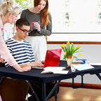 34" Square Folding Card Table, Fold-in-Half Utility Dining Portable Table Heavy Duty HDPE Plastic Foldable with Carrying Handle Indoor Outdoor for Picnic, Camping, Party, Black