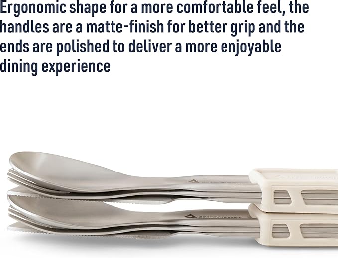 Sea to Summit Detour Stainless Steel Camp Cutlery Set, 2 Person (2 Knives, Forks, Spoons, w/Silicone Keeper)