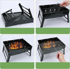 Portable Charcoal Grill for Camping Tailgating Beach Boating Foldable Small Barbeque Grill for Outdoors Lightweight Tabletop BBQ Grill Set with Tongs Gloves Scrubber (14''x10'')