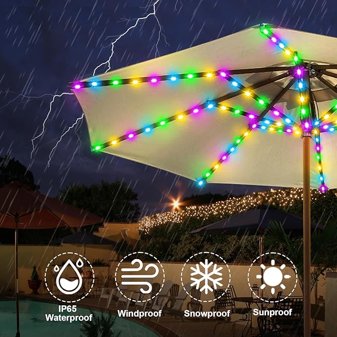 ZNYCYE Patio Umbrella Solar Lights with 8 Modes - Upgraded Larger Solar Panel Clip 5V 152 LEDs 8 Strands Umbrella Lights Outdoor Waterproof for Patio Beach Tent Camping Garden Decor, Multicolor