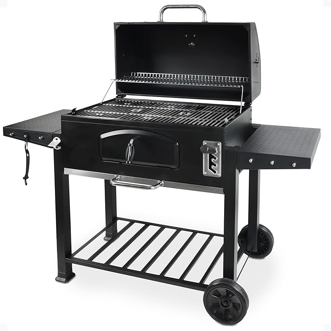 Grill Boss Charcoal Grill with Large 32-Inch Cooking Area - Includes Warming Rack, Side Shelves, Bottom Storage and Wheels for Outdoor BBQ, Tailgating, Camping & Backyard Grilling