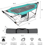 Portable Folding Hammock w/Side Pocket, Lounge Camping Bed w/Metal Stand & Anti-tip Buckles, Outdoor Camping Hammock with Carrying Bag for Patio Garden Yard, Easy Assembly (Turquoise)