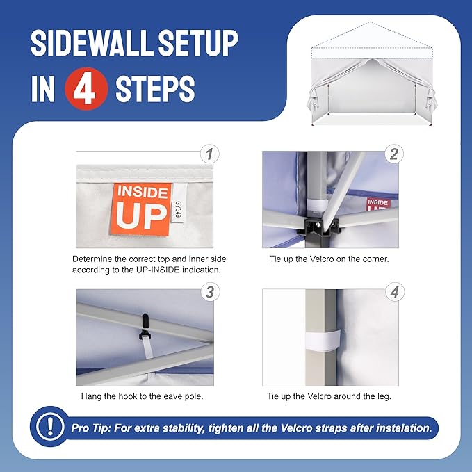 CROWN SHADES 10x10 Canopy Sidewalls (4pck) - Canopy Walls 10x10, Sidewalls for Canopy - Canopy Cover, Canopy Accessories, White