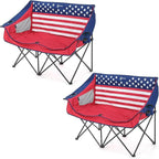 ARROWHEAD OUTDOOR 2-Pack Portable Folding Camp Loveseat Chair w/Glass & Cup Holders, Heavy Duty Carry Bag, 650 lbs Weight Capacity