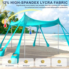 Beach Tent Sun Shelter UPF 50+,10x10 FT Beach Canopy Tent Sun Shade,Pop Up Beach Canopy with 8 Sandbags,Outdoor Beach Shade for Camping Trips, Fishing, Backyard Fun Picnics (Turquoise)