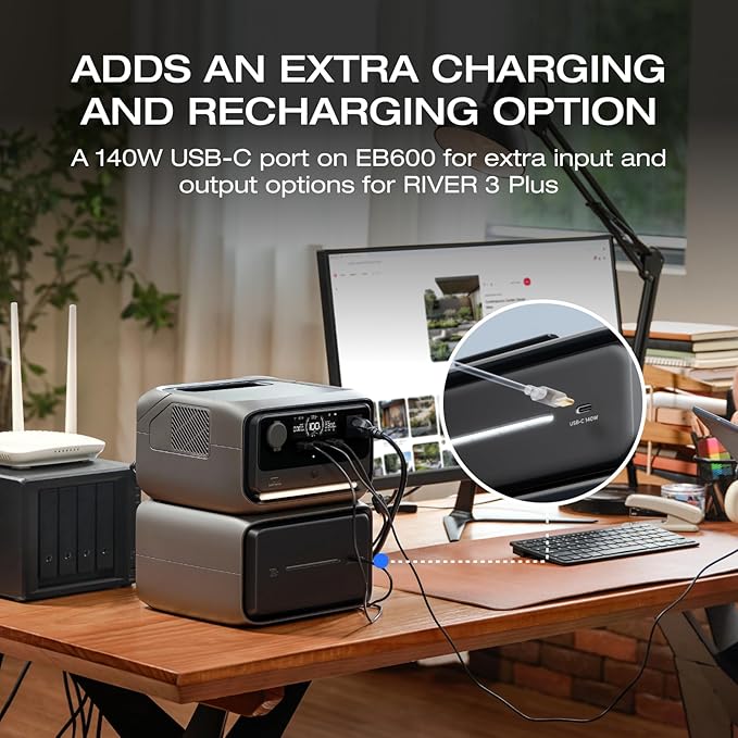 EF ECOFLOW Portable Power Station River 3 Plus with EB600 Extra Battery, Expand Capacity from 286Wh to 858Wh, 3 Up to 1200W AC Outlets, <10 MS UPS, <30 dB Quiet, River 3 Max Plus LiFePO4 Battery