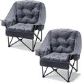 EVER ADVANCED 2 Set Camping Chair with Detachable Cushion, Mesh Chair for Adults Foldable, Oversized Heavy Duty Folding Chair with Cooler Mesh Pocket Cupholder Outdoor Fishing, Supports 400LBS Grey