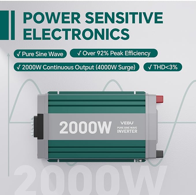 2000W Pure Sine Wave Inverter with ATS Mode, 12V DC to AC 120V Converter for Off-Grid System, RV, Truck, Camping, Peak 4000W