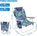 SUNNYFEEL Beach Chairs for Adults 2 Pack 5 Position Lay Flat, Portable Folding Backpack Beach Chair Heavy Duty with Cooler Bag, Cup Holder for Outdoor/Lawn/Picnic/Sand, Foldable Camping Chair