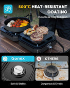 Gonex 2 Burner Propane Camping Stove with Griddle & Grates, Portable Foldable Cooking Stove with Total 16,000 BTU, Two Piezo Ignition Adjustable Burners for Camping, Patio, Emergency, Hiking (Black)