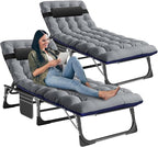 LILYPELLE Folding Outside Chaise Lounge Chair with Mattress, 5 Position Adjustable Patio Folding Lounge Chair Reclining Chairs Perfect for Outside, Sunbathing, Camping, Pool, Beach, Patio, Light Gray