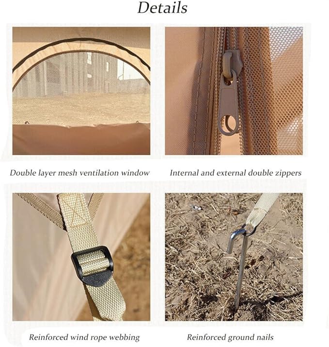 Large Luxury Inflatable Camping Tent Cotton Canvas Tent, Breathable and Waterproof Air Tent with Skylight and Stove Jack Hole for for 4-6-8-10 Person Family Camping
