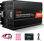 VEVOR 4000W Power Inverter, 12V DC to 120V AC Pure Sine Wave Inverter, Solar Car Charger Converter with LCD Display, Remote Control, 2 USB Ports, 4 AC Outlets, Type-C Port, for RV, Truck Outdoor