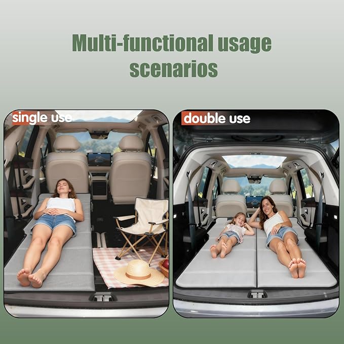 Car Air Mattress Upgrade from Non-Inflatable Foldable Mattress, 75.6"x51.2" Car Bed with Storage Bag, Portable Thickened Sleeping Mattress for Camping, Travel, Beach, Fits Most SUVs (Gray)
