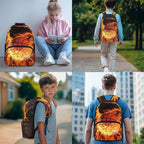 Basketball Backpack with Lunchbox Fire Bookbag Cute Lightweight Kids Bookbag with Lunch Box Boys 4pcs School Bag for Boys 8-12 Travel Outdoor Daypack Hiking Back to School Gifts