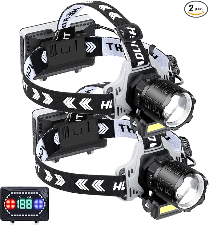 LED Headlamp Rechargeable 1000 Lumens Super Bright with 10 Modes & Motion Sensor, 2 Pack Head Lamp with Zoomable, IPX7 Waterproof, 135°Adjustable for Outdoor Hiking Camping