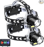 LED Headlamp Rechargeable 1000 Lumens Super Bright with 10 Modes & Motion Sensor, 2 Pack Head Lamp with Zoomable, IPX7 Waterproof, 135°Adjustable for Outdoor Hiking Camping