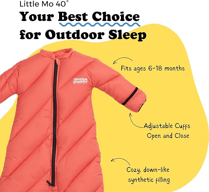 Morrison Outdoors Little Mo 40° Baby Sleeping Bag (6-18 Months) The Camping Sleeping Bag for Babies and Toddlers with Adjustable Open-and-Close Cuffs and Thick, Lofty Insulation.