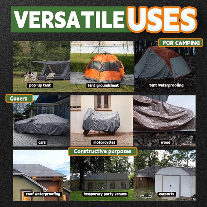 RAINDEWAY Tarps Heavy Duty Waterproof 8x12 Feet,10Mil Thick Multipurpose Poly Tarp Cover with Metal Grommets and Reinforced Edges,Silver/Brown Tarp