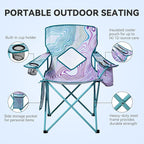 Nazhura 2 Pack Folding Camping Chair with Cooler Pouch, Mesh Backrest and Cup Holder Pocket (Flower, 2 Pack)