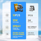 Ausic 10W Misting Solar Fan, 250ml Portable Outdoor Fans with Solar Panel, 8 Inch Battery Operated Rechargeable Cooling Fans with Hook, Camping Water Spray Fan for Travel/Beach/Patios/Chicken Coop