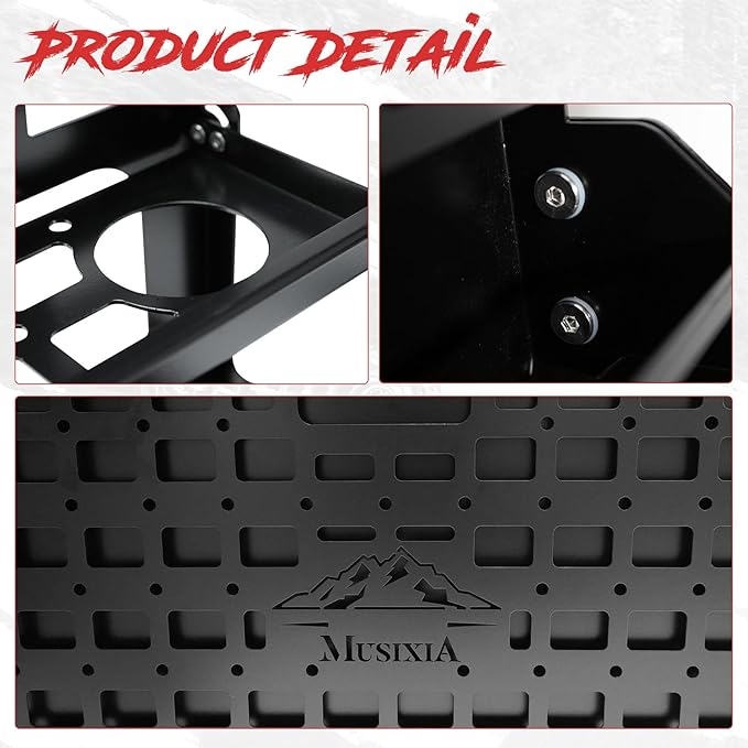 MusixiA Foldable Tailgate Table for Jeep Wrangler JL & JLU Wrangler JK & JKU(2007-2025) - Double-Layer Storage Cargo Shelf with Molle Panel, Aluminum Alloy