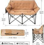 Fuzzy Oversized Folding Double Camping Chairs,Heavy Duty Supports 600 Lbs,Comfy Portable Loveseat for Adults w/Mesh Pocket,Plush Fleece-Lined Lawn Couch for Outdoor/Indoor,Light Moca