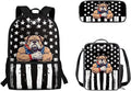 3 Pieces American Flag and Cool Dog Pattern School Bag Set for Boys, Students Book Bag with Large Capacity Lunch Box Pencil Case, Bags Set for Picnic Hiking Camping