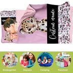 Custom Toddler Nap Mat for Preschool, Personalized Name Pink Kids Sleeping Bag with Leopard for Daycare, Roll Up Sleeping Mat with Removable Pillow and Soft Dot Minky Blanke for Girls Camping