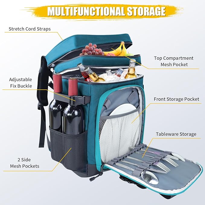 Backpack Cooler - AYAMAYA Upgrade Leakproof Cooler Backpack with Padded Top Handle, 40 Cans Large Waterproof Insulated Camping Coolers for Beach, Fishing, Picnic, Travel, BBQ