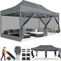 COBIZI 10x20 Canopy Tent, Heavy Duty Pop up Canopy with Sidewalls, Waterproof Easy Setup Canopy with Mosquito Netting, Outdoor Instant Screen Tents for Parties, Wedding with Roller Bag, Gray
