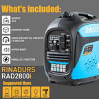 2800 Watt inverter generator, quiet and portable, suitable for home backup power, outdoor camping, and construction sites.EPA Compliant