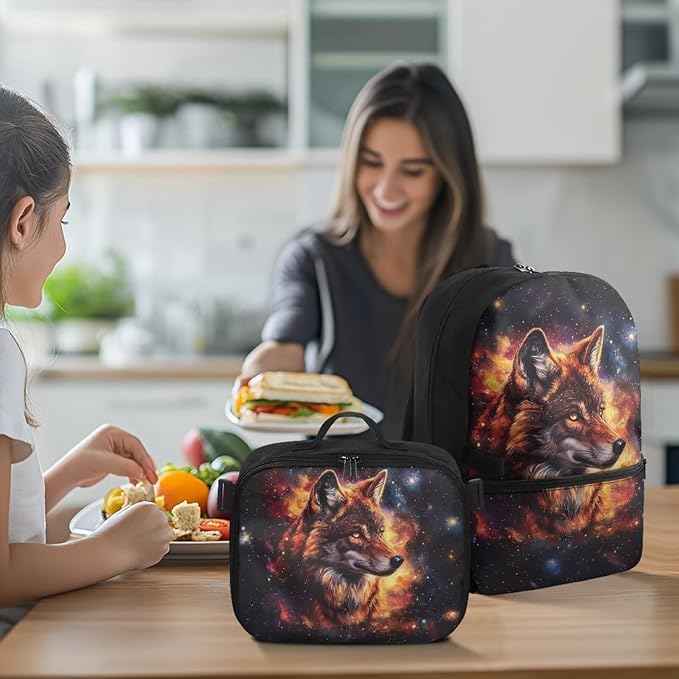 Universe Backpack for Men Wolf Versatile Bookbag for Teen Boys Large Capacity School Bag with Detachable Lunch Bag for Outdoor Travel Hiking
