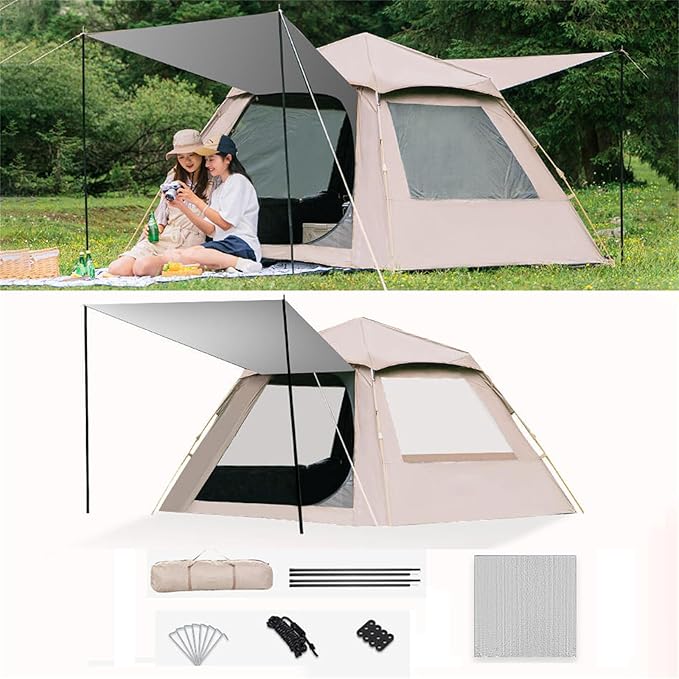 Tents for Camping, Auto One Touch Tent Pop-Up Camping Tent,Weatherproof Backpacking Tent, Easy Setup UV Cut Sun Shelter Tent for Outdoor Family Gathering. 210 * 210 * 140cm Silver-Glue