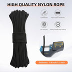 Nylon Rope, 1/4 inch 50FT Nylon Poly Rope Utility Cord Strong Polyester for Camping, Hiking, Clothesline, Tie, Flag Pole, Marine, Outdoor Swing (6mm Black)
