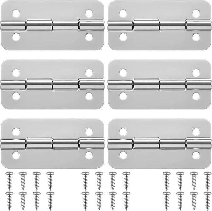 6 PCS Stainless Steel Cooler Hinges Replacement for Igloo Style Ice Chests, Camping Coolers Accessories with Screws, Fits Igloo Rectangular Coolers 25-165 Qt, Replaces Part #24005