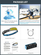 Smiling Shark LED Headlamp, 230°Wide Angle 3*White Light Strips The Brightest Head Lamp Rechargeable Waterproof Headlight for Camping Hiking Outdoor, Head-Lamp-LED-Frontale-Light