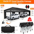 COBIZI 10x30 Pop Up Canopy Tent with Removable Sidewalls, Waterproof Portable Easy Up Canopy with Carry Bag, Instant Outdoor Shelter Tents for Parties, Events, Backyard Gatherings, Weddings, Black