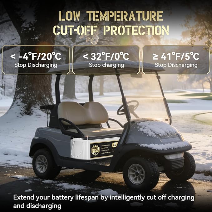 36V 105Ah Lithium Golf Cart Battery, 36 Volt LiFePO4 Battery, built-in Bluetooth 200A BMS and LCD display, IP65, with 43.8V 25A lithium battery charger, perfect for golf carts,Trolling Motor