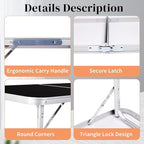 6.0 Ft Folding Portable Camping Table with Three Adjustable Heights, Tri-fold Outdoor Table, Outdoor Camping Kitchen, BBQ, Picnic, Cooking, Beach, Garden, Party, Black