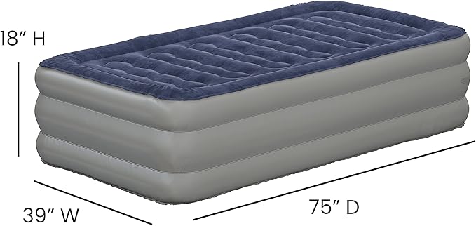 EMMA + OLIVER 18 Inch Twin Size Raised Inflatable Air Mattress with Internal Electric Pump